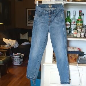 High Rise Blue Jeans with Tapered Legs